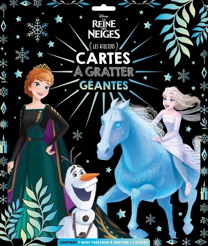  Disney - Mes cartes à gratter géantes La Reine des Neiges - Les ateliers. Contient 7 maxi tableau à gratter et 1 stylet.