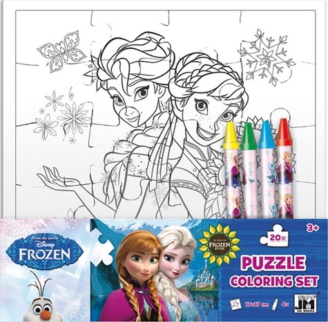  Disney - Puzzle set créatif La Reine des Neiges - Avec 1 puzzle à colorier et 4 crayons gras.