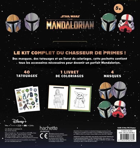 Super kit de Mandalorien. Star Wars The Mondalorian. Avec 40 tatouages, 1 livret de coloriages et 4 masques