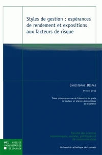 Styles de gestion : espérances de rendement et expositions aux facteurs de risque