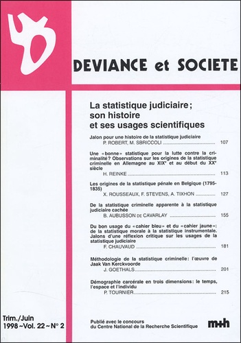 Philippe Robert - Déviance et Société Volume 22 N° 2, Juin : .