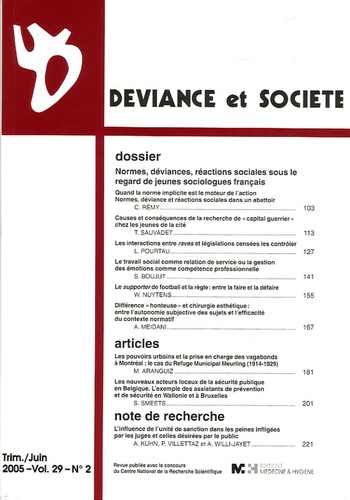 Lionel Pourtau et Williams Nuytens - Déviance et Société Volume 29, N° 2, Jui : .