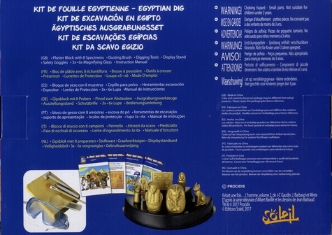 Kit de fouille égyptienne Il était une fois.... Avec bloc de plâtre avec 8 échantillons, brosse à poussière, outils à creuser, présentoir, lunettes de protection, loupe x3, x6