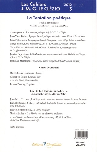 Les cahiers J.-M.G. Le Clézio N° 5/2012 La tentation poétique
