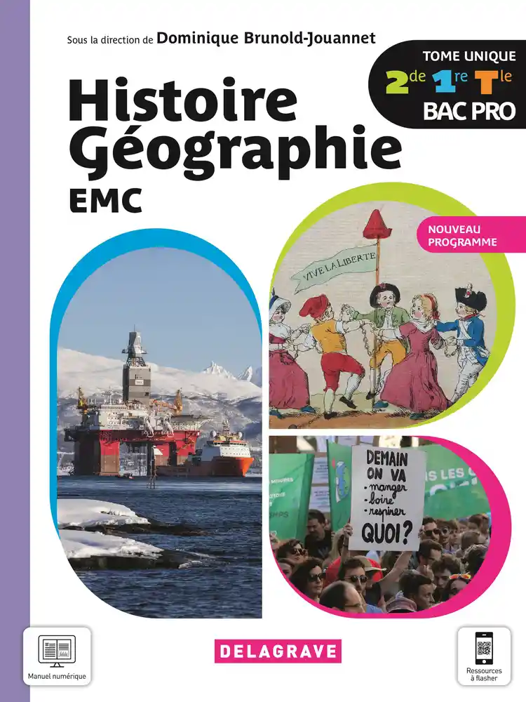 Couverture de Histoire Géographie EMC : 2de, 1re, Tle Bac Pro