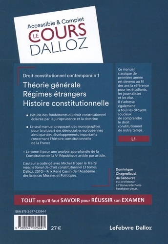 Droit constitutionnel contemporain. Tome 1, Théorie générale, régimes étrangers, histoire constitutionnelle 12e édition