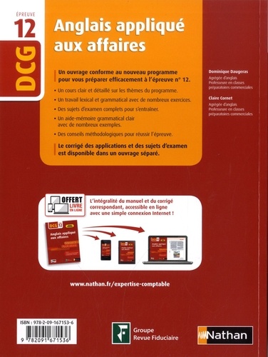 Anglais appliqué aux affaires DCG 12. Manuel & Applications  Edition 2020