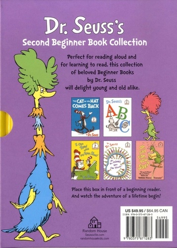 Dr. Seuss's Second Beginner Book Collection. Coffret en 5 volumes :  The Cat in the Hat Comes Back ; Dr. Seuss's ABC ; I Can Read with My Eyes Shut! ; Oh, the Thinks You Can Think ; Oh Say Can You Say?