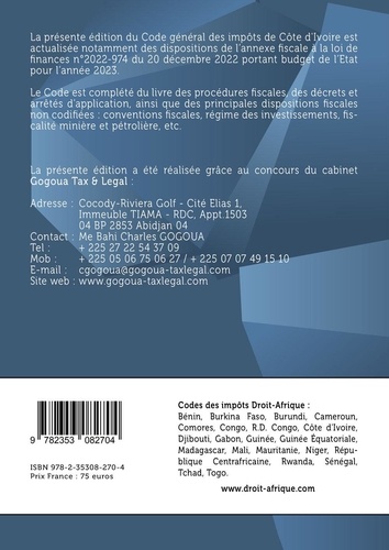 Côte d’Ivoire - Code général des impôts  Edition 2023