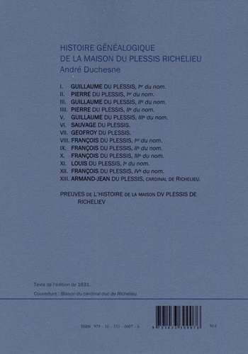 Histoire généalogique de la maison du Plessis Richelieu.