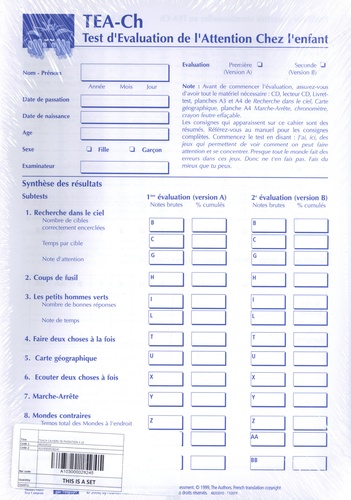  ECPA - TEA-CH Test d'évaluation de l'attention chez l'enfant - Cahiers de passation 25 exemplaires.