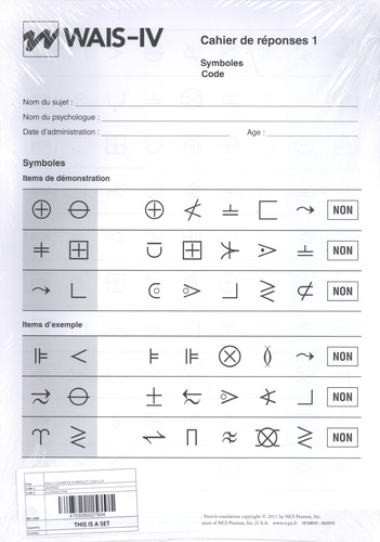 David Wechsler - WAIS-IV - Cahier de symboles et code (cahier de réponses 1) x25.