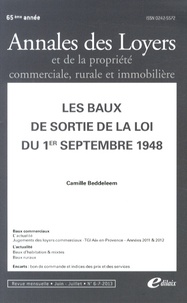 Camille Beddeleem - Annales des loyers et de la propriété commerciale, rurale et immobilière N° 6-7, Juin-juillet 2013 : Les baux de sortie de la loi du 1er septembre 1948.