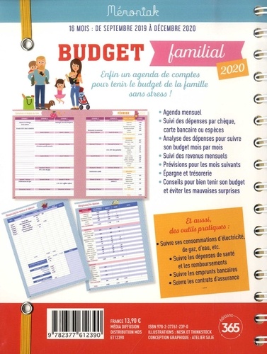 Budget familial. Agenda de comptes pour la famille de septembre 2019 à  décembre 2020 Edition 2020 - Editions 365