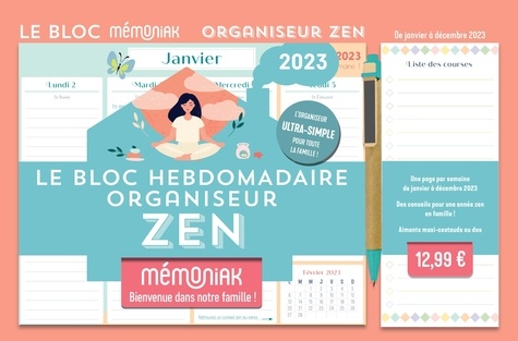 Le bloc hebdomadaire Mémoniak Organiseur zen. De janvier à décembre 2023  Edition 2023