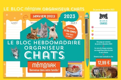 Le bloc hebdomadaire organiseur Chats Mémoniak  Edition 2023