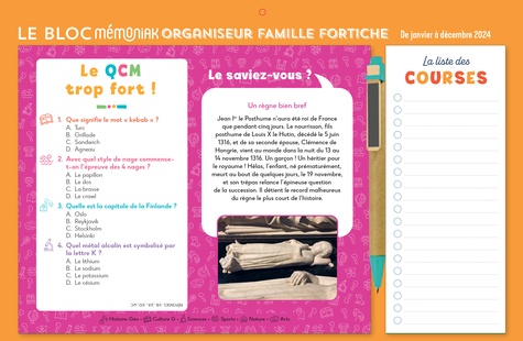 Le Bloc hebdomadaire organiseur Famille Fortiche  Edition 2024