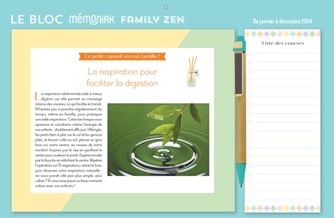 Le Bloc hebdomadaire organiseur family Zen. Avec un stylo  Edition 2024