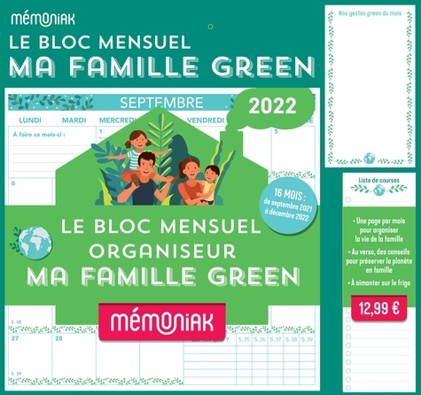 Le bloc mensuel organisateur Ma famille Green  Edition 2021-2022