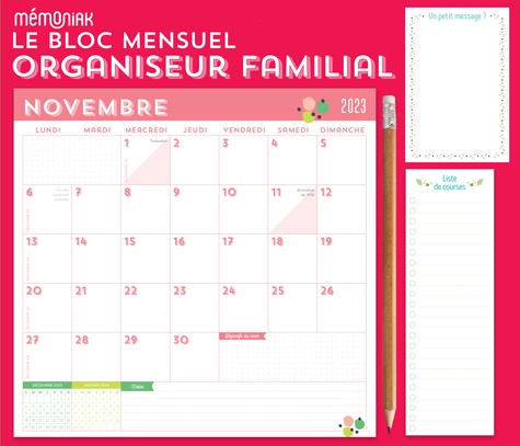 Mémoniak : Mini-organiseur familial L'Essentiel Mémoniak 2023, calendrier  familial mensuel - Éditions 365