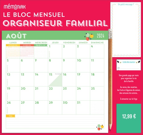 Mémoniak : Mini-organiseur familial L'Essentiel Mémoniak 2023, calendrier  familial mensuel - Éditions 365