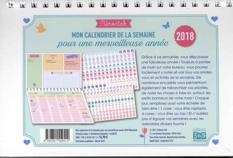 Mon calendrier de la semaine pour une merveilleuse année  Edition 2018