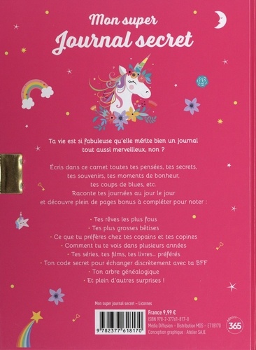 Mon super journal secret (Licornes). Avec 1 cadenas et 2 clés