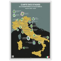 Carte des Stades de Foot du Championnat d’Italie Série A : Saison 2023-2024 -Affiche 50x70cm