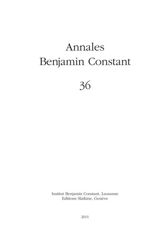  Institut Benjamin Constant - Annales Benjamin Constant N° 36 : .