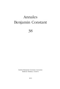  Institut Benjamin Constant - Annales Benjamin Constant N° 38 : .