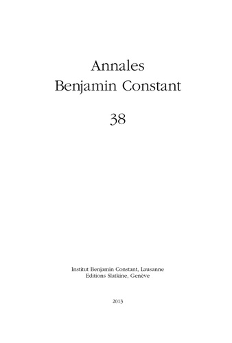  Institut Benjamin Constant - Annales Benjamin Constant N° 38 : .