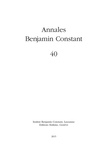  Institut Benjamin Constant - Annales Benjamin Constant N° 40 : .