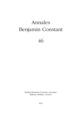  Institut Benjamin Constant - Annales Benjamin Constant N° 46/2021 : .