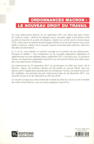 Ordonnances Macron : le nouveau du droit du travail. Comité social et économique, Rupture du contrat de travail, ?égociation collective, Télétravail, CDD...