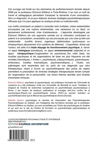 La psychothérapie psychanalytique et systémique. Analyse de la demande diagnostic et traitement