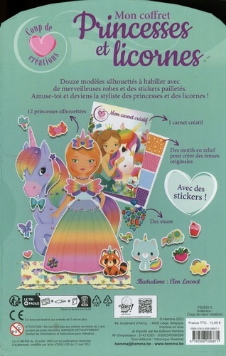 Mon coffret Princesses et licornes. Avec des stickers, de jolies princesses à habiller, un carnet créatif, des motifs en relief et des strass