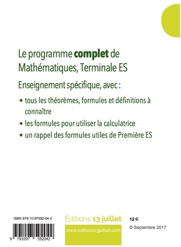 Mathématiques Tle ES. Synthèse de cours & livret de formules