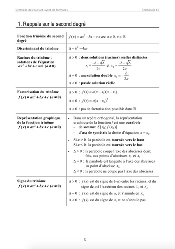 Mathématiques Tle ES. Synthèse de cours & livret de formules