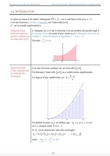 Maths Tle option mathématiques complémentaires. Synthèse de cours & livret de formules  Edition 2021