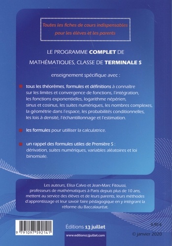 Maths Tle S. Synthèse de cours & livret de formules  Edition 2020