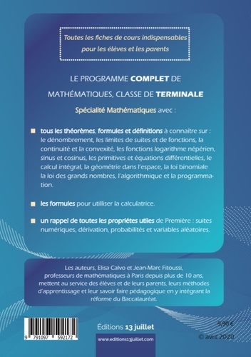 Maths Tle spécialité mathématiques. Synthèse de cours & livret de formules  Edition 2021