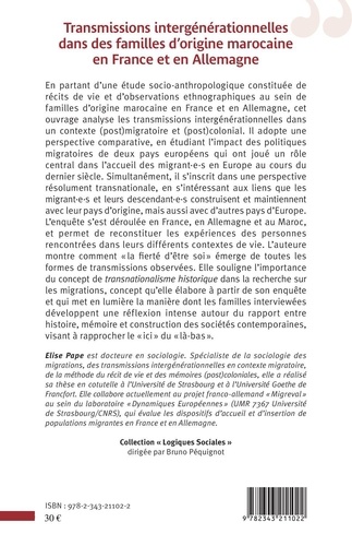 Transmissions intergénérationnelles dans des familles d'origine marocaine en France et en Allemagne. "La fierté d'être soi"