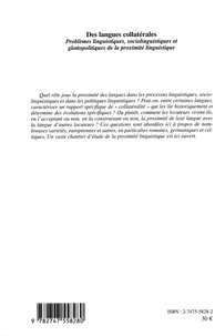 Des langues collatérales volume 2 : Problèmes linguistiques, sociolinguistiques et glottopolitiques de la proximité linguistique