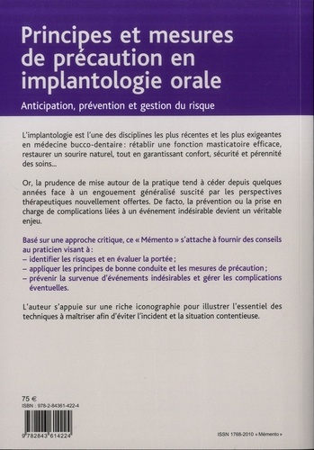 Principes et mesures de précaution en implantologie orale. Anticipation, prévention et gestion du risque
