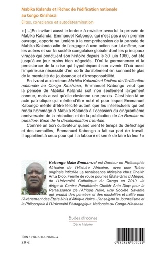 Mabika Kalanda et l'échec de l'édification nationale au Congo Kinshasa. Elites, conscience et autodétermination