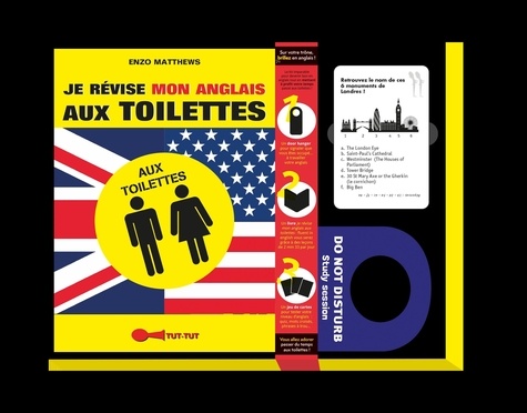 Je révise mon anglais aux toilettes. Avec un door hanger et un jeu de cartes