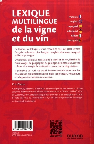Lexique multilingue de la vigne et du vin. Français, anglais, allemand, espagnol, italien, portugais