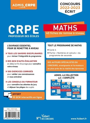CRPE Professeur des écoles. 40 fiches de remise à niveau  Edition 2022-2023
