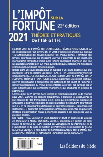 L'impôt sur la fortune. Théorie et pratiques  Edition 2021