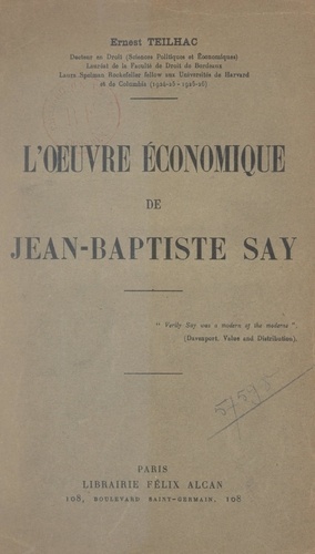 L'œuvre économique de Jean-Baptiste Say